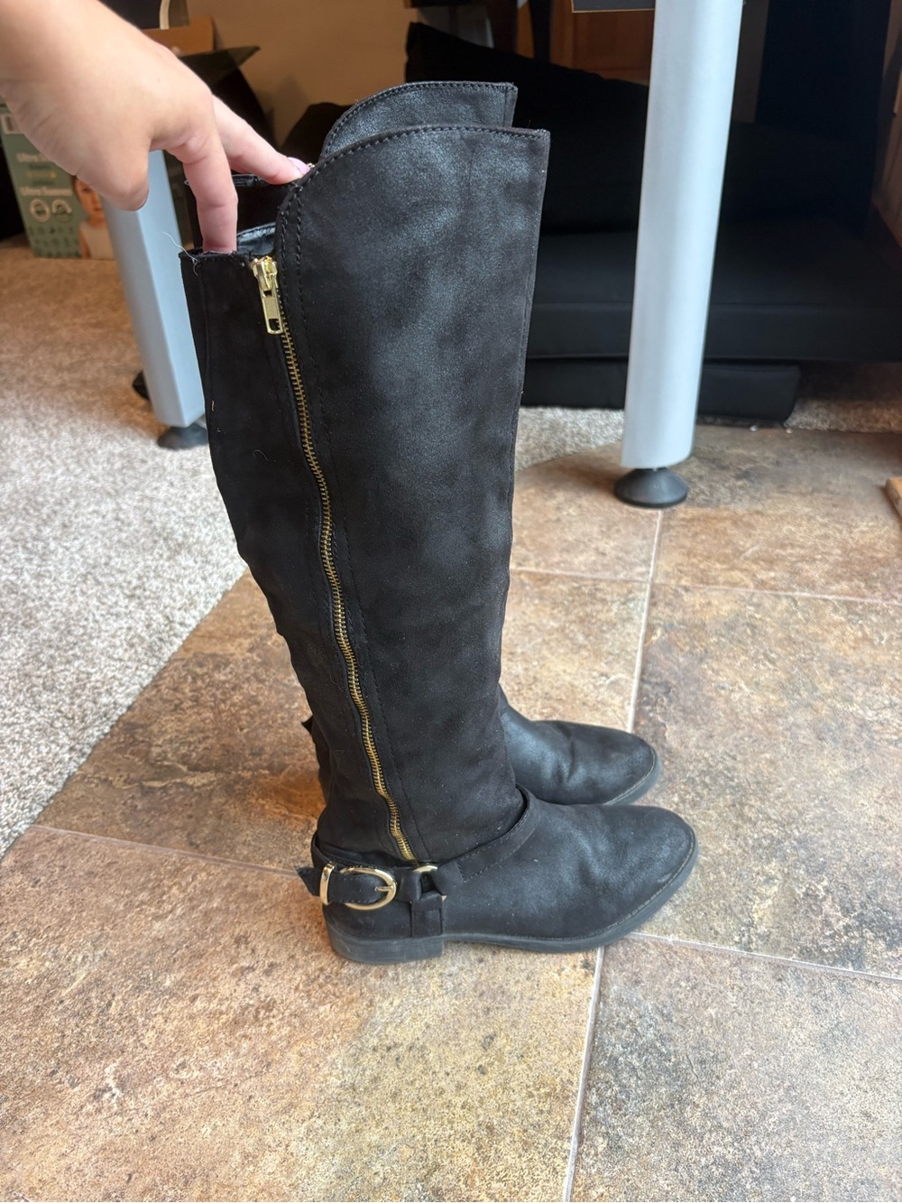 Massimo Black Over-the-Knee Boots with Gold Zip Detail